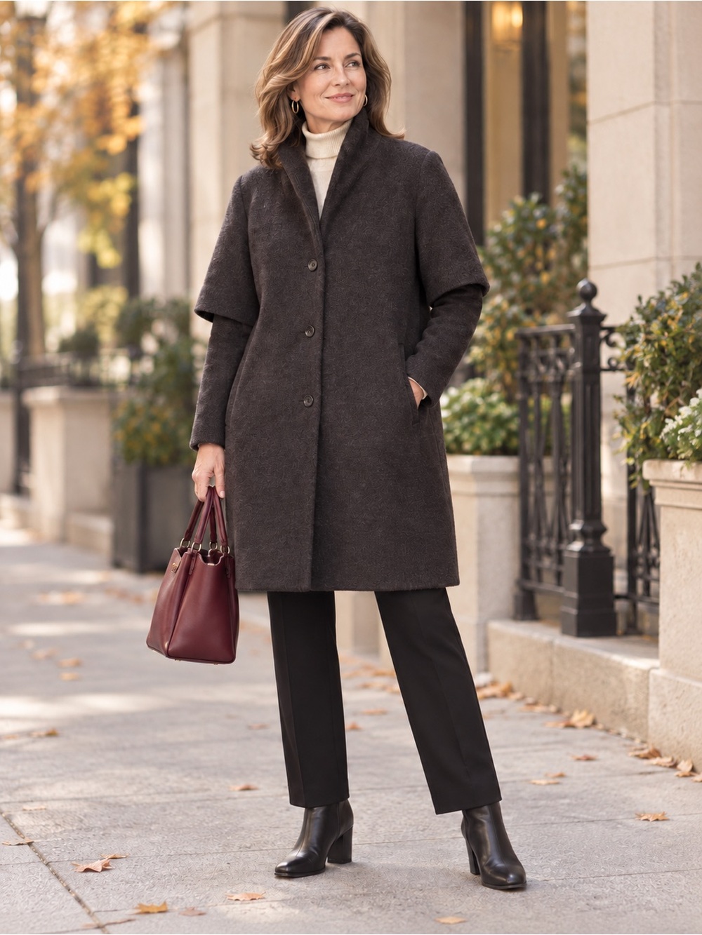 Gary Graham Womens Dark Brown Wool Coat